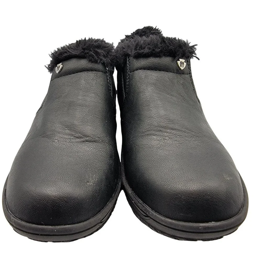 Minnetonka Erie Faux-Fur Booties Womens Size 5 Black Lined Warm Slip On Shoes